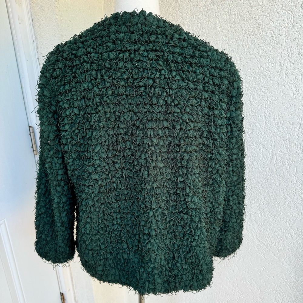 ZARA.  Teddy, Emerald Green Open Jacket. Warm and Cozy. Size Large. Fully lined. - Picture 6 of 14